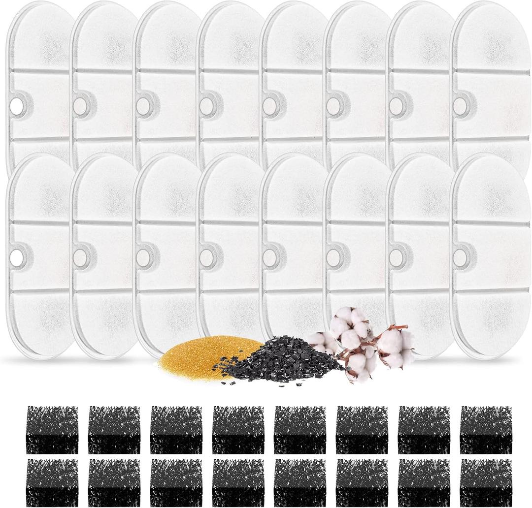 Cat Water Fountain Filters for Capsule 71oz/2.1L BPA-Free Cat Pet Fountain,Pack of 16 Replacement Filters with 16 Pre-Filter Sponges