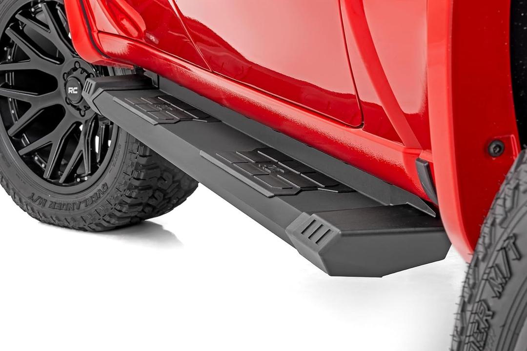 Rough Country HD2 Aluminum Running Boards for Chevy Silverado & GMC Sierra 1500/2500HD/3500HD (2019-2025) Crew Cab - 5" Wide Non-Slip Step, Easy Bolt-on Install (Only Brackets And Hardware)