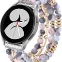 VISOOM Beaded Boho Bracelet Compatible for Samsung Galaxy Watch 7/6/5/4 40/44mm Bands/Active 2 Watch 4 Classic 42mm Band Women, 20mm Handmade Cute Elastic Crystal Beads Bracelet for Galaxy Watch 5 pro (Pink Zbera)