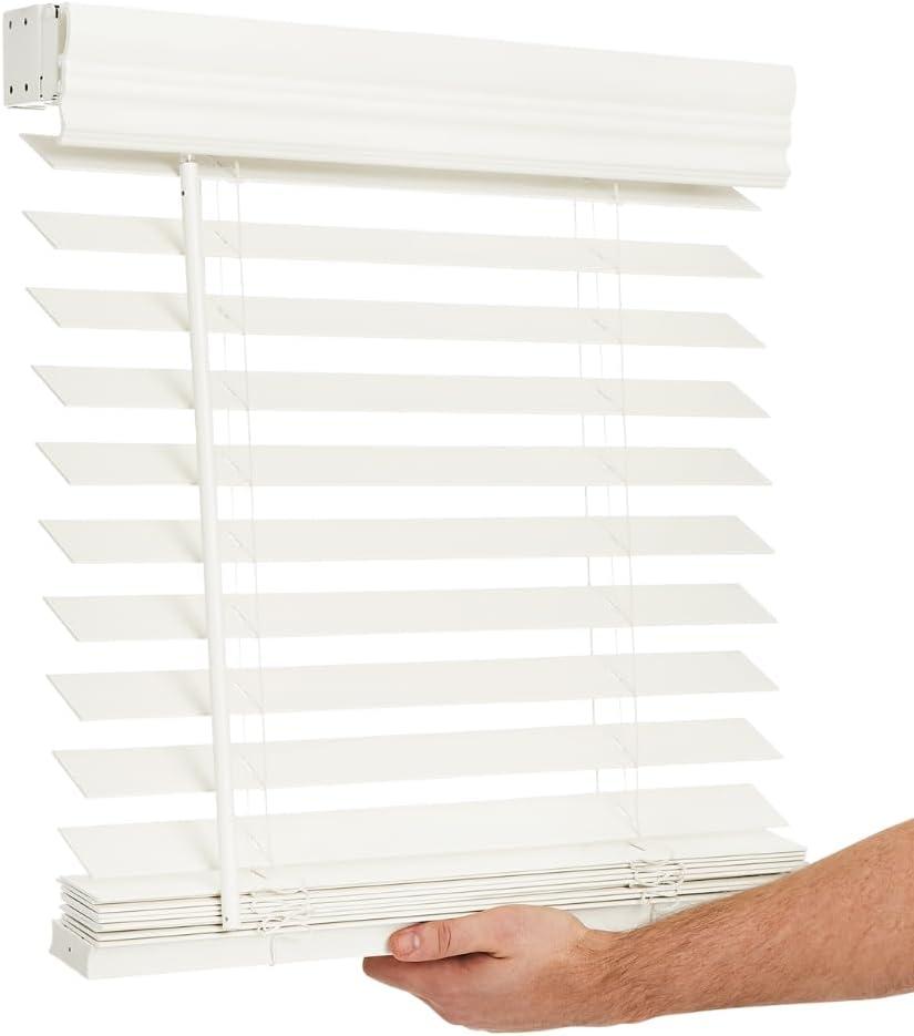 LOTUS & WINDOWARE Cordless 2-inchFaux Wood Blind 35" Wide x 36" Long,(Soft White-Antique White),Smooth, Room Darkening, Horizontal Blinds for Living Room, Bedroom, Interior Door Windows (35"W x 36"H)