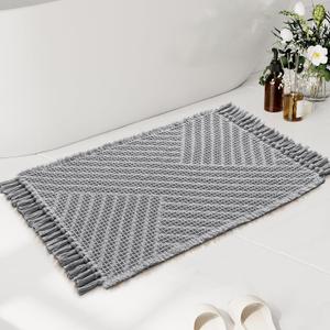 H.VERSAILTEX Waffle Bath Mat Super Absorbent Boho Bath Mat Non Slip Bath Rugs for Bathroom Floor Machine Washable Dry Fast Bathroom Rugs with Tassels, 20" x 32", Dove