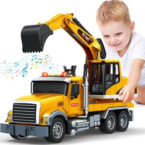 Kids Toys for 3 4 5 6 7 8 Years Old Boys, Large Excavator Truck Toy with Lights, Sounds, Toddler Friction Powered Truck Vehicle Toy for Boys Girls Christmas Birthday Gifts