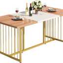 DWVO 70.8" Large Dining Table for 6-8 People, Modern Rectangular Wooden Dining Table, Rustic Kitchen Table with Heavy Duty Metal Gold Legs for Dining Room