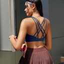 RUNNING GIRL Sports Bras for Women, Medium-High Impact Running Strappy Sports Bra with Removable Pads (Blue, M)