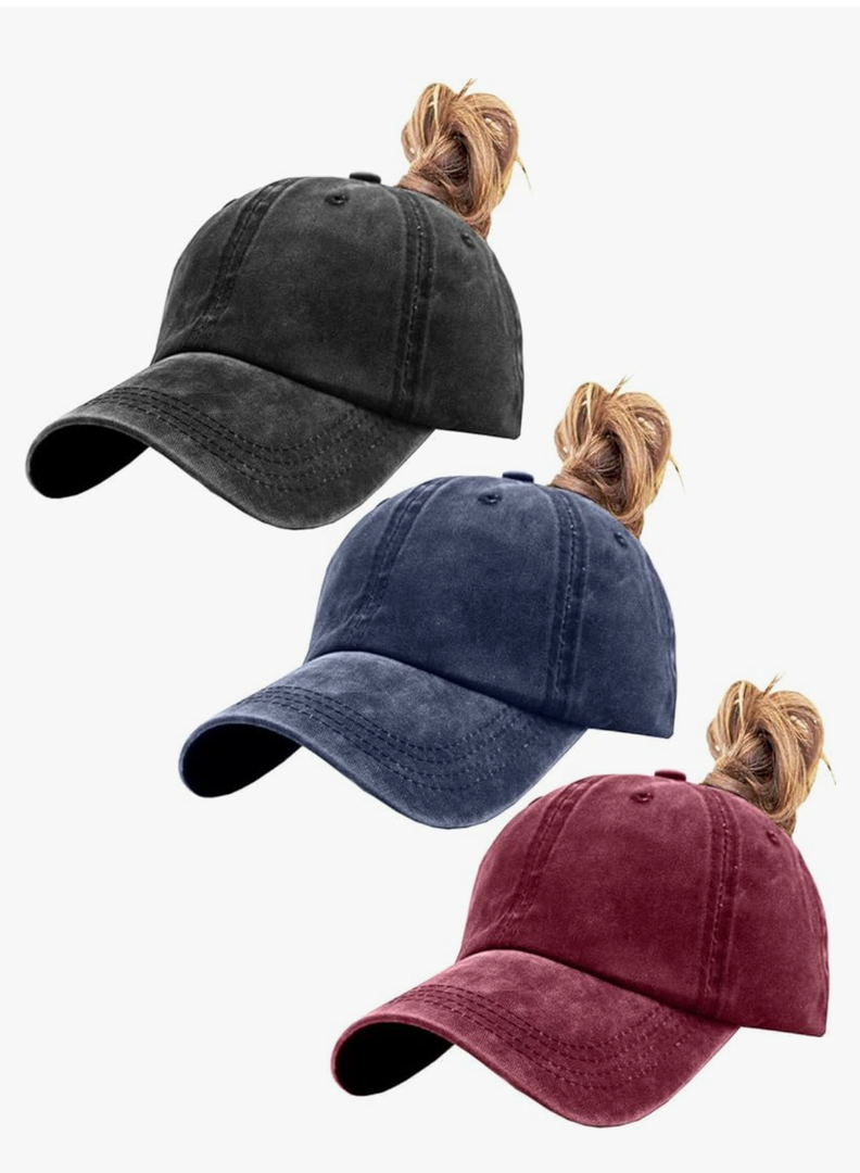 Womens Vintage Washed Distressed Baseball-Cap with Ponytail Hole Sport Golf Hat