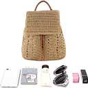 Goclothod Straw Backpack for Women Drawstring Shoulder Bag Bohemian Beach Handbags