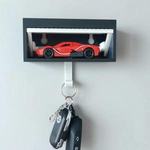 Car Key Holder for Wall, Creative Garage Key Holder with Opening Door, Easy Installation Key Rack for Cars Enthusiasts for Entryway, Hallway, Front Door, Garage(Black White)