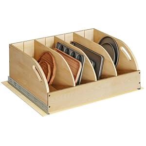 WelFurGeer Birchwood Pot and Pan Organizer with Soft-Close Drawer, Pull Out Cabinet Organizer, Heavy-Duty Slide-Out Storage for Baking Sheets, Cutting Boards, and Kitchen Utensils 26"W X 21"D