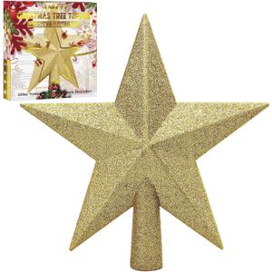 Aneco Gold Glitter Mini Christmas Tree Topper Shatter-Proof 10 Inch Large Christmas Tree Decoration Treetop for Holiday Ornament or Home Decor