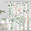 Cute Floral Shower Curtain, Sage Green Flower Fabric Shower Curtains for Bathroom, Spring Summer Wildflower Butterfly Cloth Shower Curtain Set with Hooks, 72x72