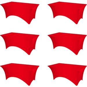 BRILLMAX 6 Pack Red Spandex Table Covers for 6 Ft Rectangle Tables - 180 GSM Thick Stretch Tablecloth Fitted, Reinforced Foot Pockets, Wrinkle Free Cloth for Wedding Banquet Party Trade Show