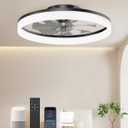 20'' Flush Mount Ceiling Fan with Light, Low Profile Smart Ceiling Fan, 6-Speed & Dimmable LED, Alexa/Google Home Voice Control,Reversible Airflow, App Timer, Memory Function for Bedroom Black