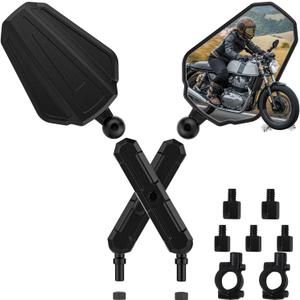 Upgraded Adventure Motorcycle Mirrors, Ball-Head ATV Rear View Mirror No Vibration & Wobble With 8/10MM Screw and 7/8" Handlebar Aluminum Mount Compatible with ATV Dirt Bike and More