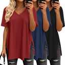 Huukeay 3 Pack Oversized Shirts for Women V Neck Workout T Shirt Casual Side Split Tee Short Sleeve Loose Tops Tunic Tops (M)