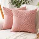 Decorative Throw Pillow Covers 16x16 Inch Set of 2 for Boho Living Room Farmhouse Home Decor, Spring Pillow Covers for Couch Bed, Soft Corduroy Striped Patchwork Cushion Cases, Blush Pink