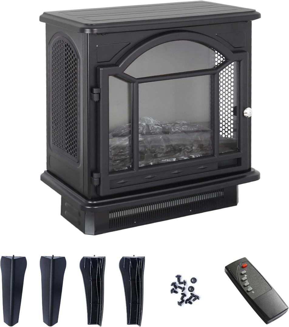 21 Inch Black Fireplace with 3D Flame Effect, Three-Sided Freestanding Electric Fireplaces with Removable Foot, Electric Fireplace Heaters for Indoor Use (Black-18'')