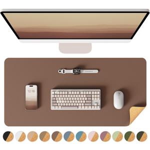 YSAGi Double-Sided Desk Pad, Leather Desk Mat, Eco Cork Desk Pad Protector, Large Mouse Pad for Desk, Waterproof Desk Blotter Pad, Desk Writing Pad for Office Work/Home(23.6"x13.7",Coffee+Cork)