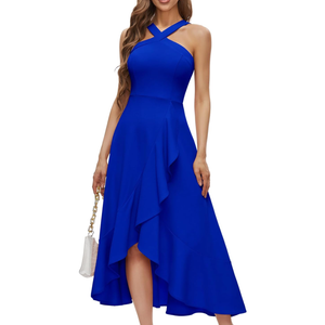 Bbonlinedress Halter Cocktail Women Dresses Prom Formal Wedding Bridesmaid Dress Ruffled Maxi Hi-Lo Evening Party 2025 Dress XL