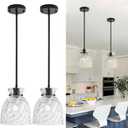 Black Pendant Lights Kitchen Island 2 Pack, Modern Hammered Glass Kitchen Pendant Lighting Over Island, Adjustable Hanging Pandent Light Fixtures Small Island Lights for Kitchen, Sink, Bar, 7.5Inch