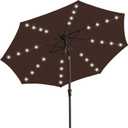 JEAREY 9FT Outdoor Patio Umbrella with Solar Lights, LED Lighted Pool Umbrella with Tilt and Crank, Outdoor Table Umbrellas for Deck, Yard & Market (Brown)