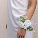 Fnize White Wrist Corsage and Boutonniere Set for Bride Groom Bridesmaids Groomsmen Wedding Homecoming Flowers Prom Suit Accessories, Rose Boutonniere and Corsage Wristlet Flower