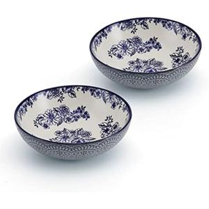 Pfaltzgraff Gabriela Blue Floral Set of 2 Pasta Bowls, 8 Inch, Blue and White