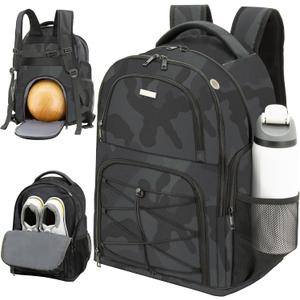 Bowling Ball Backpack with Shoe Compartment, Single Ball Bag for Men & Women, Protective Ball Holder & Ventilated Shoe Storage, Multi-Pocket Bowling Gear Bag for League & Casual Bowlers (Dk Green)