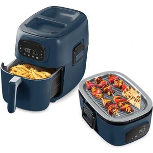 Dash Flip & Fry Digital 2-in-1 Grill & Air Fryer - Indoor Grill & Electric Fryer - Features AirCrisp Technology & Nonstick Surface - dishwasher safe Parts - Forged Iron (7 Qt., Navy)