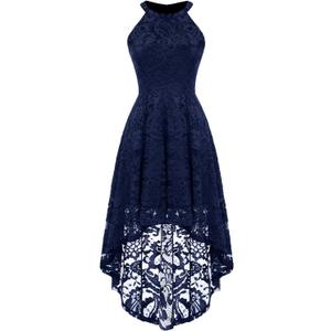 Dressystar Women Halter Lace Wedding Guest Dress Hi-Lo Cocktail Party Bridesmaid Formal Dresses (X-Large, Navy)
