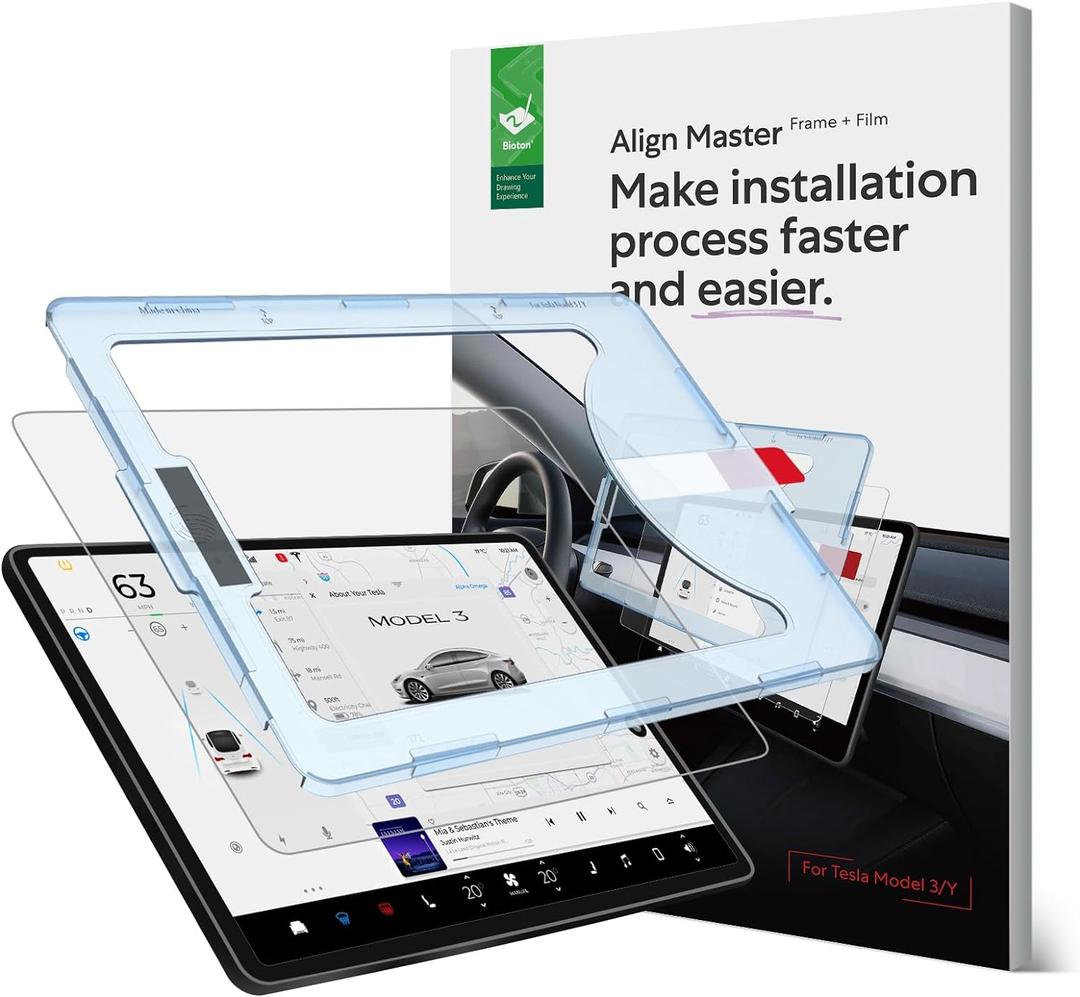Bioton Nano-Texture Glass Screen Protector designed for Tesla Model 3 (2023-2017) / Tesla Model Y (2024-2020), Center Control Touchscreen, Automatic Alignment, Anti Glare, 9H Hardness