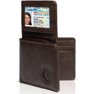 Leather Wallet Gift for Men with AirTag Holder & SIM Card Slots, RFID Blocking Bifold, 10 Card + 2 ID Pockets, Durable Everyday Carry (Dark Brown)
