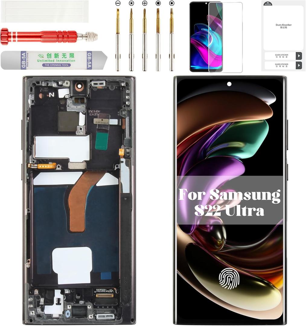 OLED for Samsung S22 Ultra 5g Screen Replacement for Samsung Galaxy S22 Ultra 5g SM-S908U LCD Screen Touch Digitizer Frame for SM-S908U1 Screen Replacement Display Black (US Version with Fingerprint)