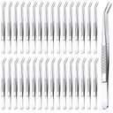 Honoson 32 Pcs Stainless Steel Tweezers for Crafting with Curved Serrated Tip Multipurpose Forceps Sewing Machine Tweezers Bulk (Silver)