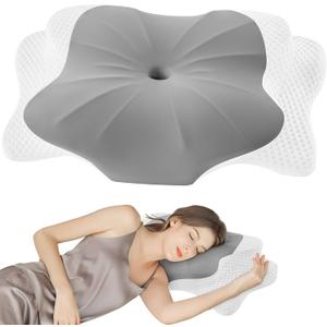 DONAMA Cervical Pillow for Sleeping, Contour Memory Foam Pillow for Neck and Shoulder Support, Ergonomic Neck Pillow for Side Back Stomach Sleepers, Bed Pillows with Cooling Silk Pillowcase (Light Grey)