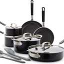 GreenPan x Bobby Flay 13 Piece Cookware Pots and Pans Set, Professional Grade Aluminum, PFAS & PFOA-Free Ceramic Nonstick, Induction Suitable, Stay-Cool Silicone Handle, Dishwasher & Oven Safe, Black (13 Piece Cookware Set)