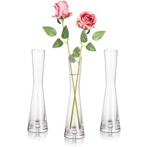 Hewory Glass Bud Vases for Centerpieces Set of 3, Handmade Modern Clear Small Skinny Decorative Single Flower Vase, Minimalist Slim Floral Vase for Home Wedding Party Events Table Decor, 7.87"