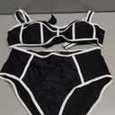 Eomenie Bikini Sets for Women Two Piece Swimsuits High Waisted Color Block Bathing Suits Tie Back Swimwear (Large, Black White)