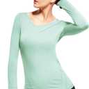 Long Sleeve Running Shirts Women Dry Fit with Thumb Holes (Light Green,S)