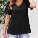 Womens V Neck Tshirts Short Sleeve Loose Casual Summer Tops with Pokcet (L)