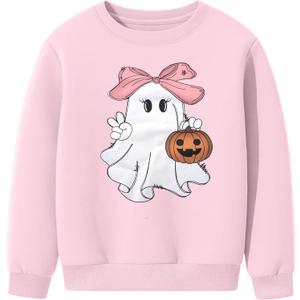 Girl Boy Pumpkin Ghost Pullover Long Sleeve Cute Spooky Tops Halloween Sweatshirt (Pink)