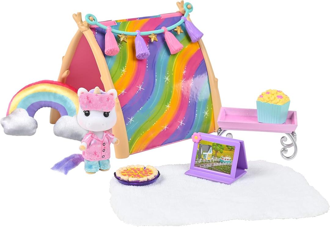 Sunny Days Entertainment Honey Bee Acres Rainbow Ridge Sweet Dreams Pajama Party  15 Piece Dollhouse Playset with Exclusive Unicorn Figure | Pretend Play Toys for Kids