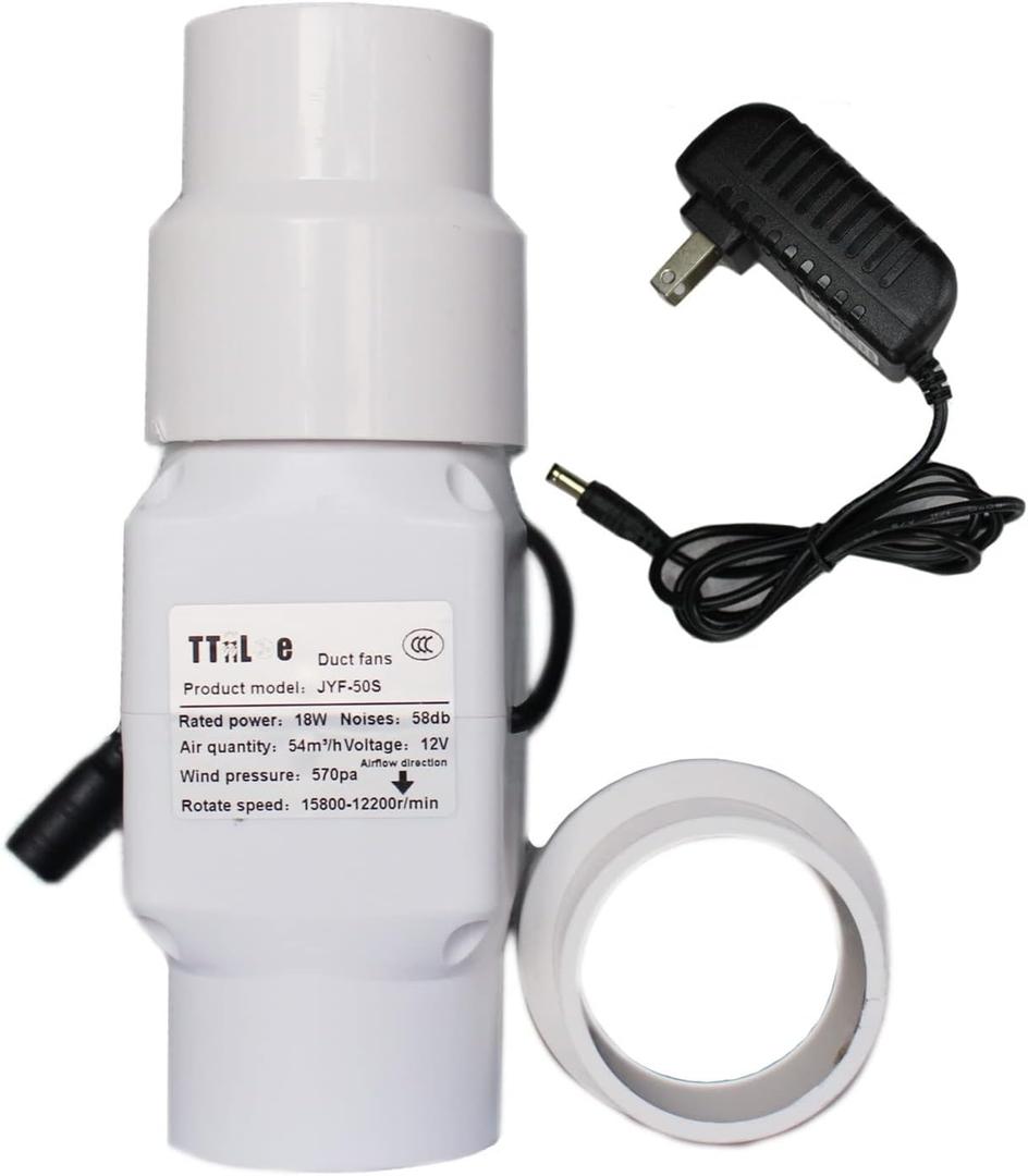 2 Inch Inline Duct Fan, 12V 18W HVAC Exhaust Ventilation Fan With PVC Pipes Hydroponic Blower For Basements, Bathrooms, Kitchens And Attics (Color : Not Adjustable Speed, Size : 50mm-40mm)