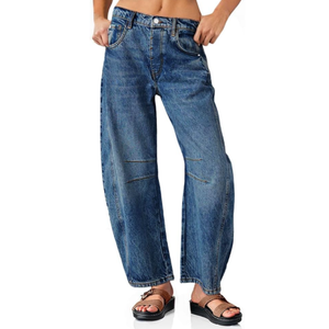 PLNOTME Women's Baggy Boyfriend Jeans Vintage Wide Leg Mid Rise Barrel Denim Ankle Pants, XS