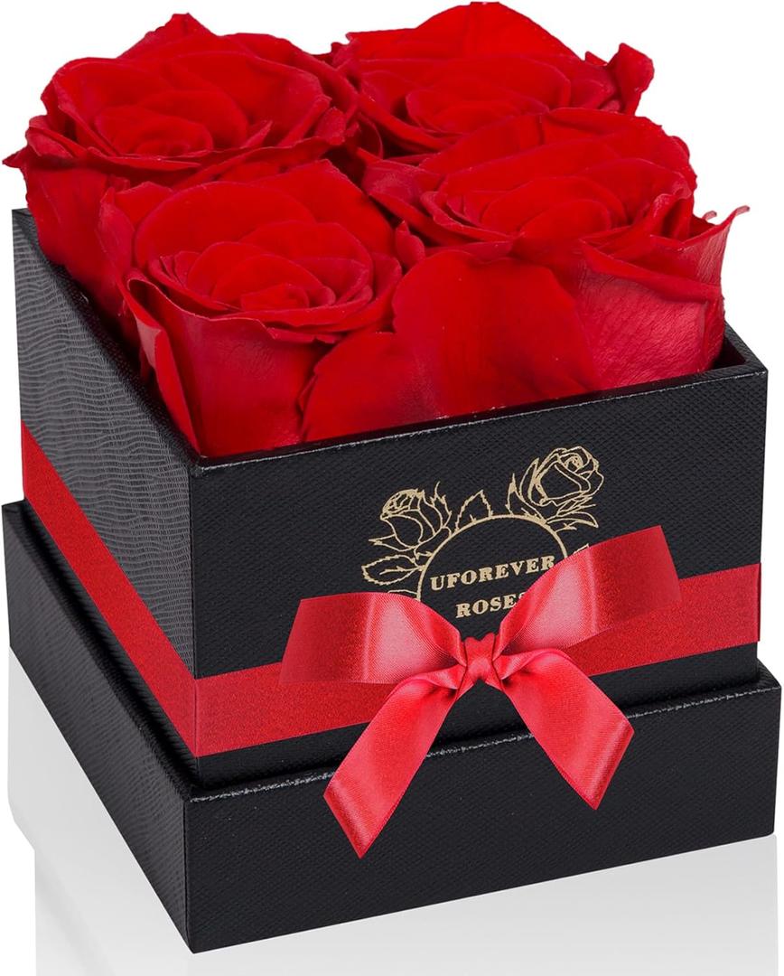 4-Piece Preserved Roses in a Box, Preserved Flowers, Roses Gift for Her, Red