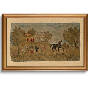 XJYISUO Vintage Gold Framed Wall Art Horse Wall Decor Rustic Canvas Art Farmhouse Pictures Neutral Paintings Cottagecore Artwork For Living Room Bedroom Dining Room, 24"L x 16"W