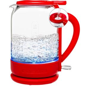 OVENTE Electric Kettle with 1.5L Borosilicate Glass, 1500W Fast Boiling Water Heater for Coffee or Tea, Easy to Fill Lid, Auto Shut-Off, Boil-Dry Protection & Stainless Steel Filter, Red KG516R