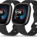 2 Pack Soft Silicone Bands for Fitbit Versa 4/3, Sense 2/1 - Replacement Strap for Women Men