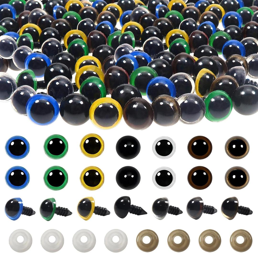 TOAOB 140pcs 10mm Colorful Plastic Safety Eyes Craft Eyes with Washers for Stuffed Animals Amigurumis Crochet Bears Dolls Making
