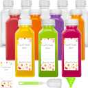 12pcs 12oz Juice Bottles with Caps, Reusable Plastic Bottles for Juicing, Milk, Smoothie, Juice Containers with Lids with 12pcs Labels & Bottle Brush & Funnel, Christmas Gifts