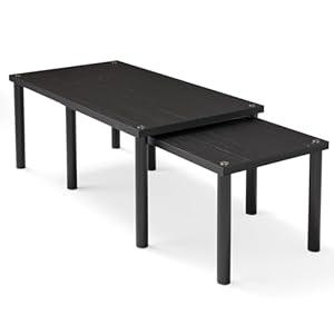 VERTORGAN Cabinet Organizer Shelf(Set of 2),Kitchen Counter Shelves,Bamboo Spice Rack Countertop and Cabinet,Stackable Expandable,Large(Black)